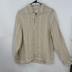 Abercrombie & Fitch the summer linen blend striped Light Tan button down Shirt S